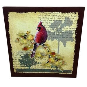 Red Cardinal Canvas Art Yellow Brown Red Wall